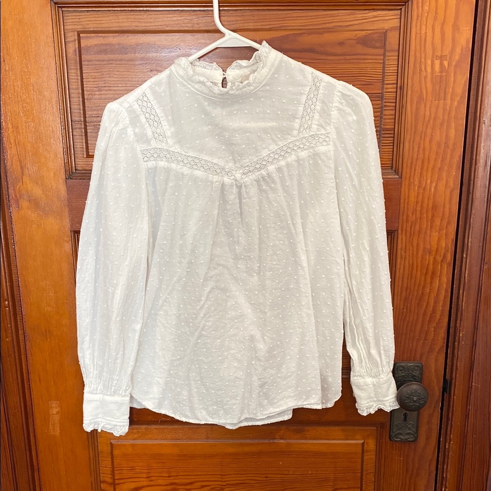 White Lace Trim Blouse